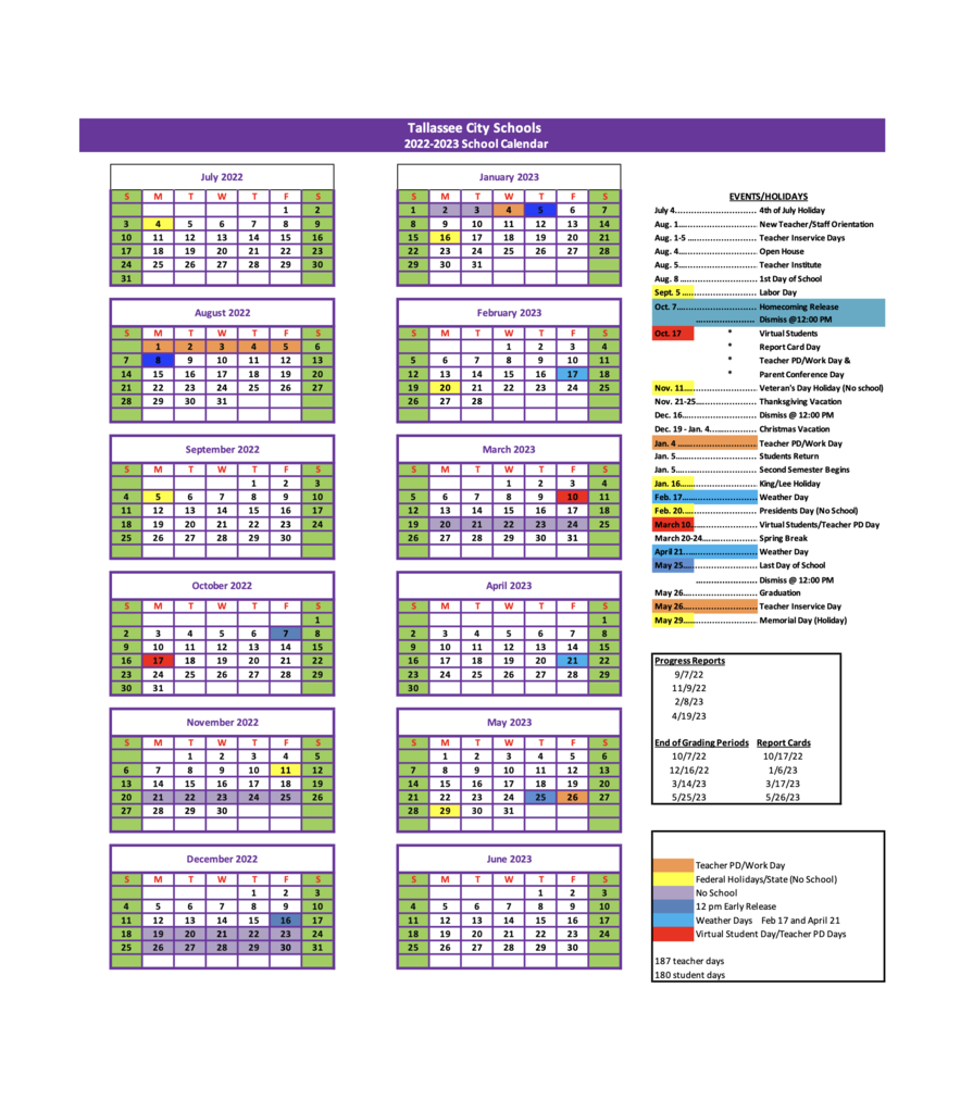 Tallassee City Schools calendar 20242025